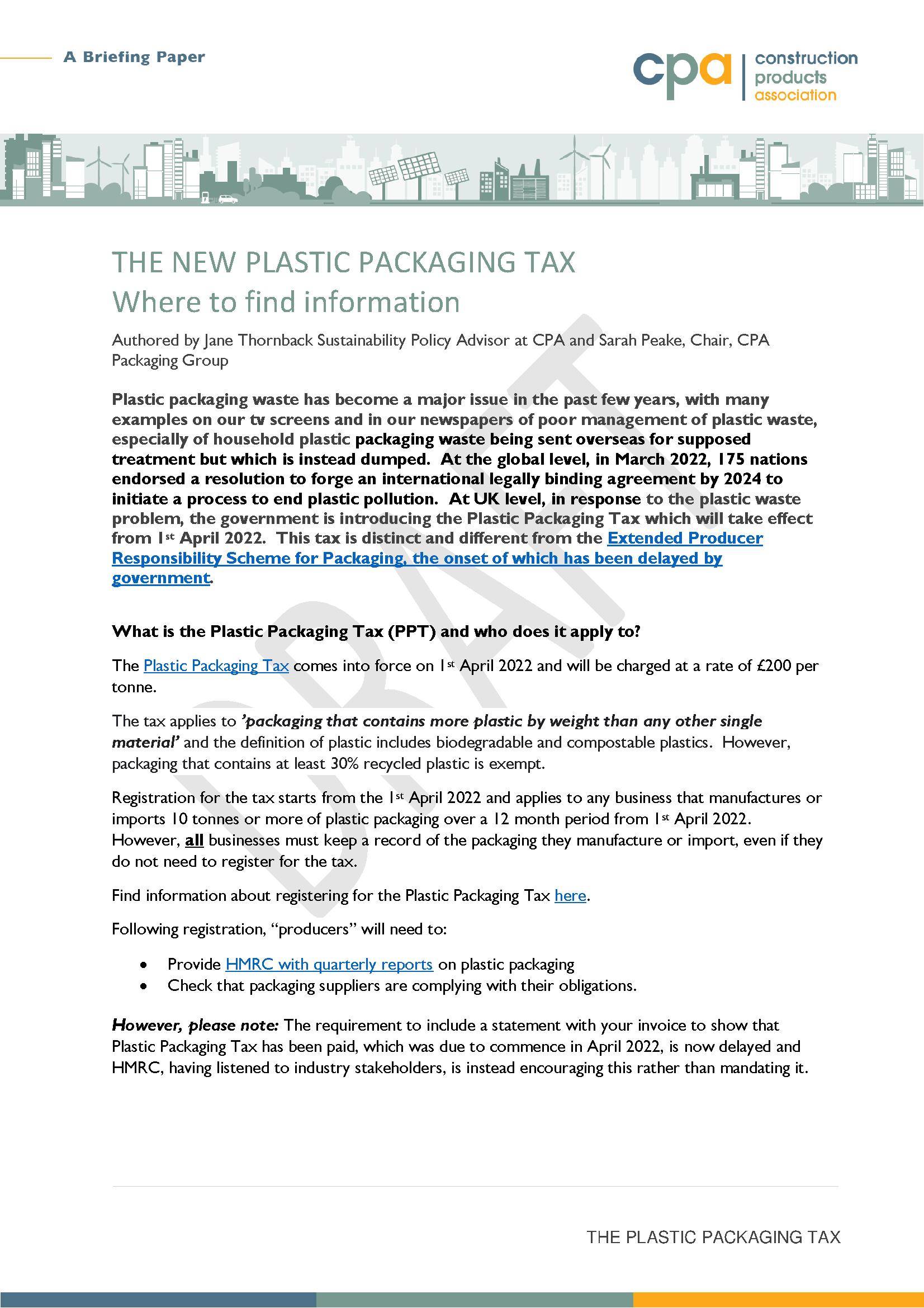 New Plastic Packaging Tax | April 2022