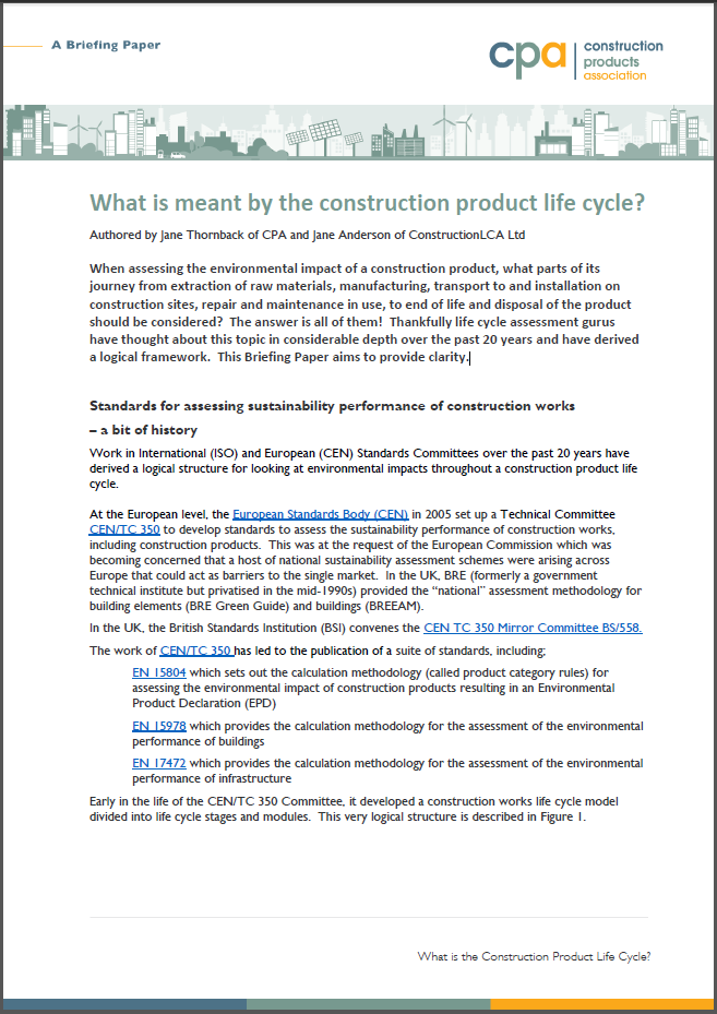 What is meant by the construction product life cycle?